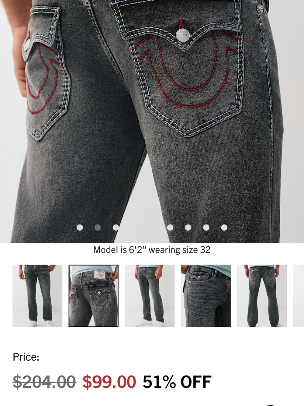True Religion Men’s dark shivering Straight Jeans with Red Stitching